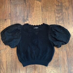 Anthropology Black Puff Sleeve Sweater